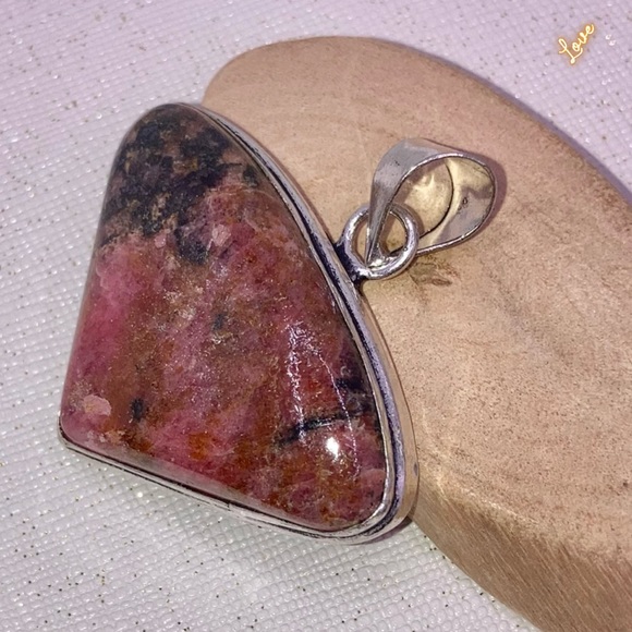 Chunky Rhodonite Gemstone Handmade Pendant - Picture 3 of 3